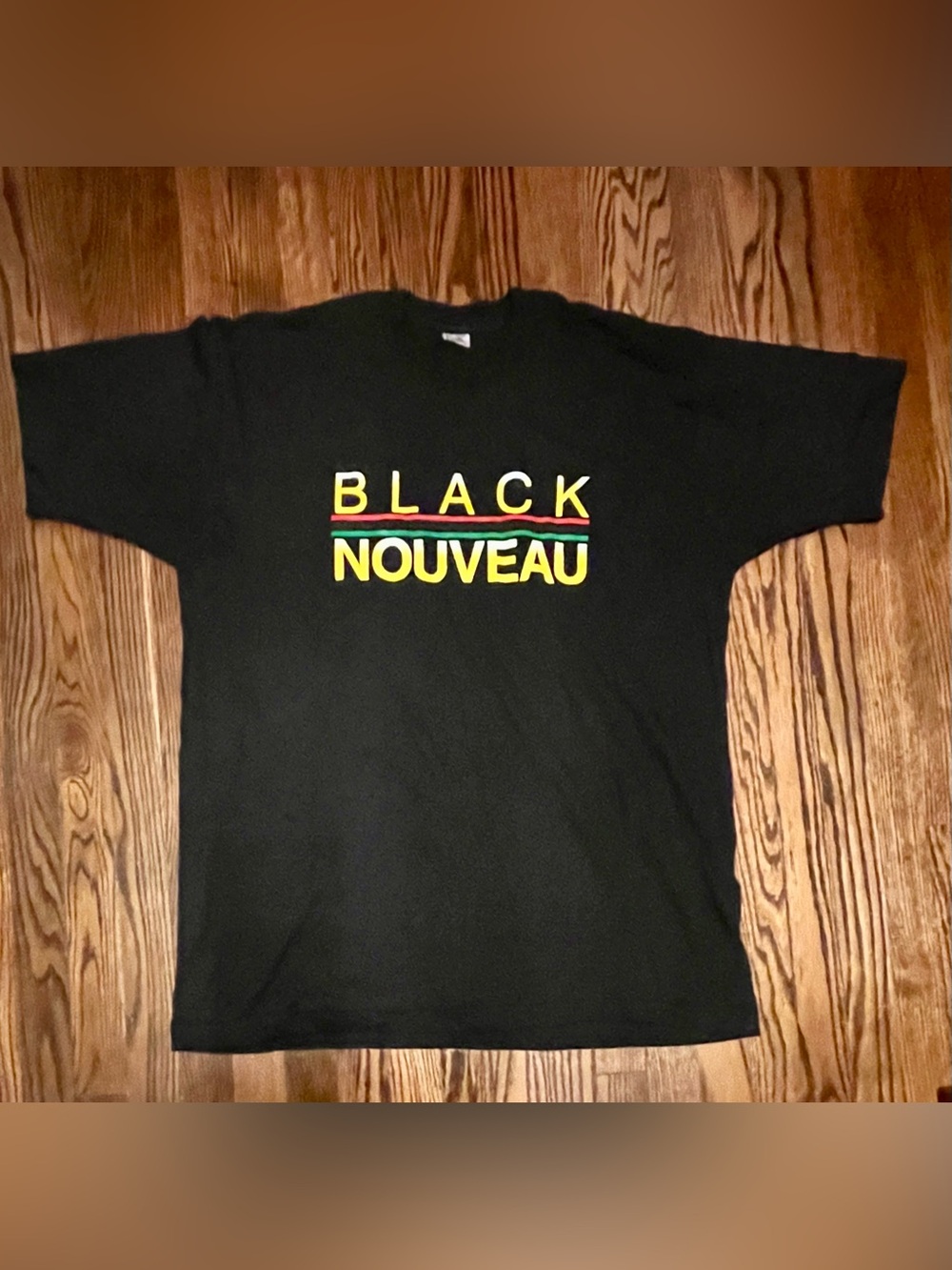 Vintage 90s Black Nouveau Single Stitch Graphic Tee Fruit of the Loom XXL USA